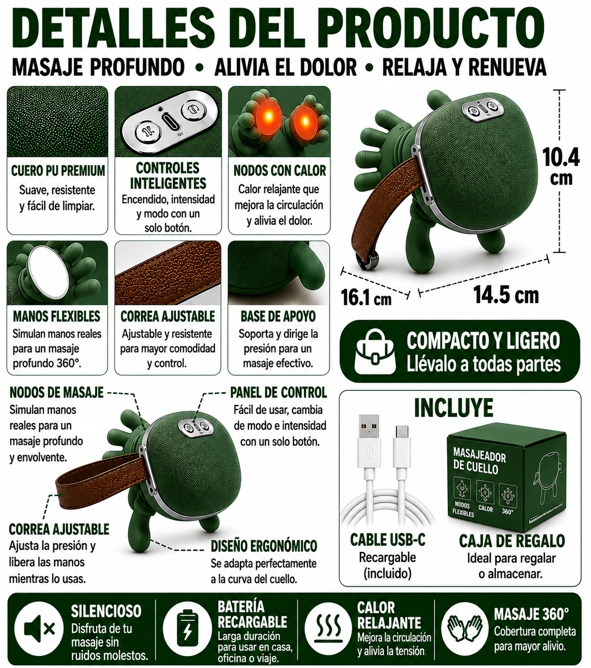 Mano masajeador de cuello y hombros con calor